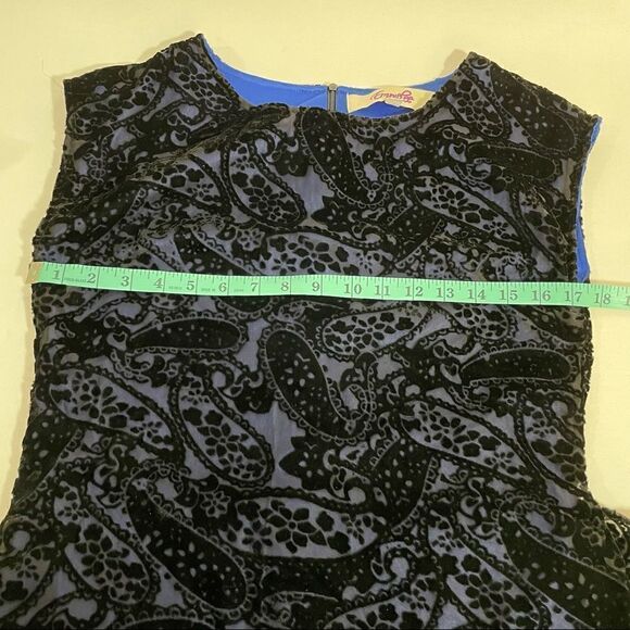 Vintage Emmelee navy velvet burnout layered fitted sheath dress size Medium - Picture 7 of 9